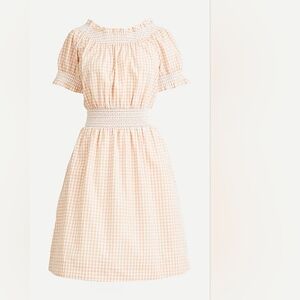 J. Crew Smocked puff-sleeve cotton poplin dress in gingham